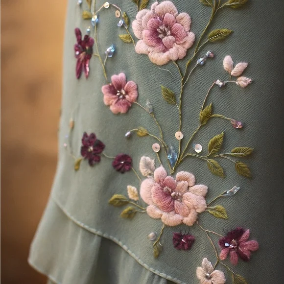 Alex Evenings Sage Floral Beaded Dress Sz 16 - Picture 2 of 7